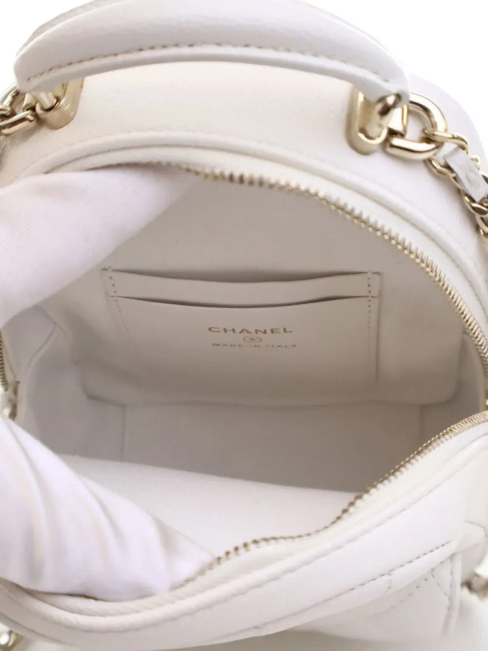 Pre-owned Chanel 2021-2025 Mini Cc Quilted Caviar Backpack In White