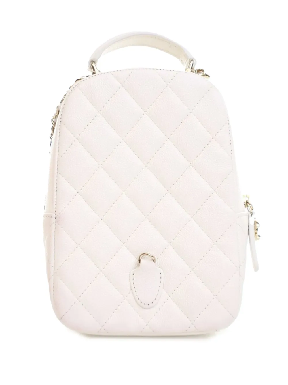 Pre-owned Chanel 2021-2025 Mini Cc Quilted Caviar Backpack In White