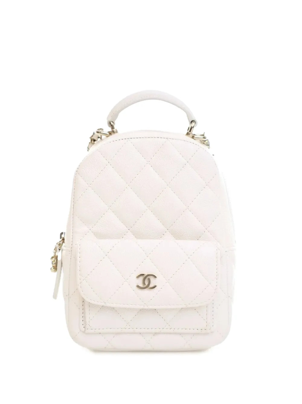 Pre-owned Chanel 2021-2025 Mini Cc Quilted Caviar Backpack In White