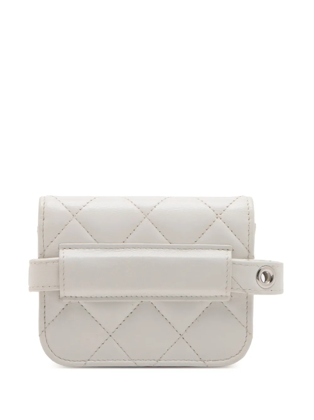 Pre-owned Chanel 2021 Quilted Lamsbskin Punk Essentials Chain Flap Belt Bag In White