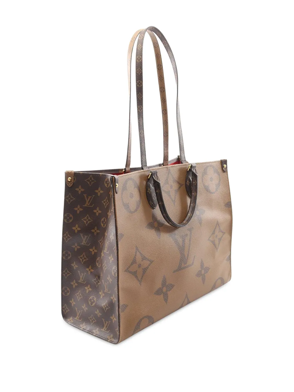 Pre-owned Louis Vuitton 2019 Monogram Reverse Giant Onthego Gm Satchel In Brown