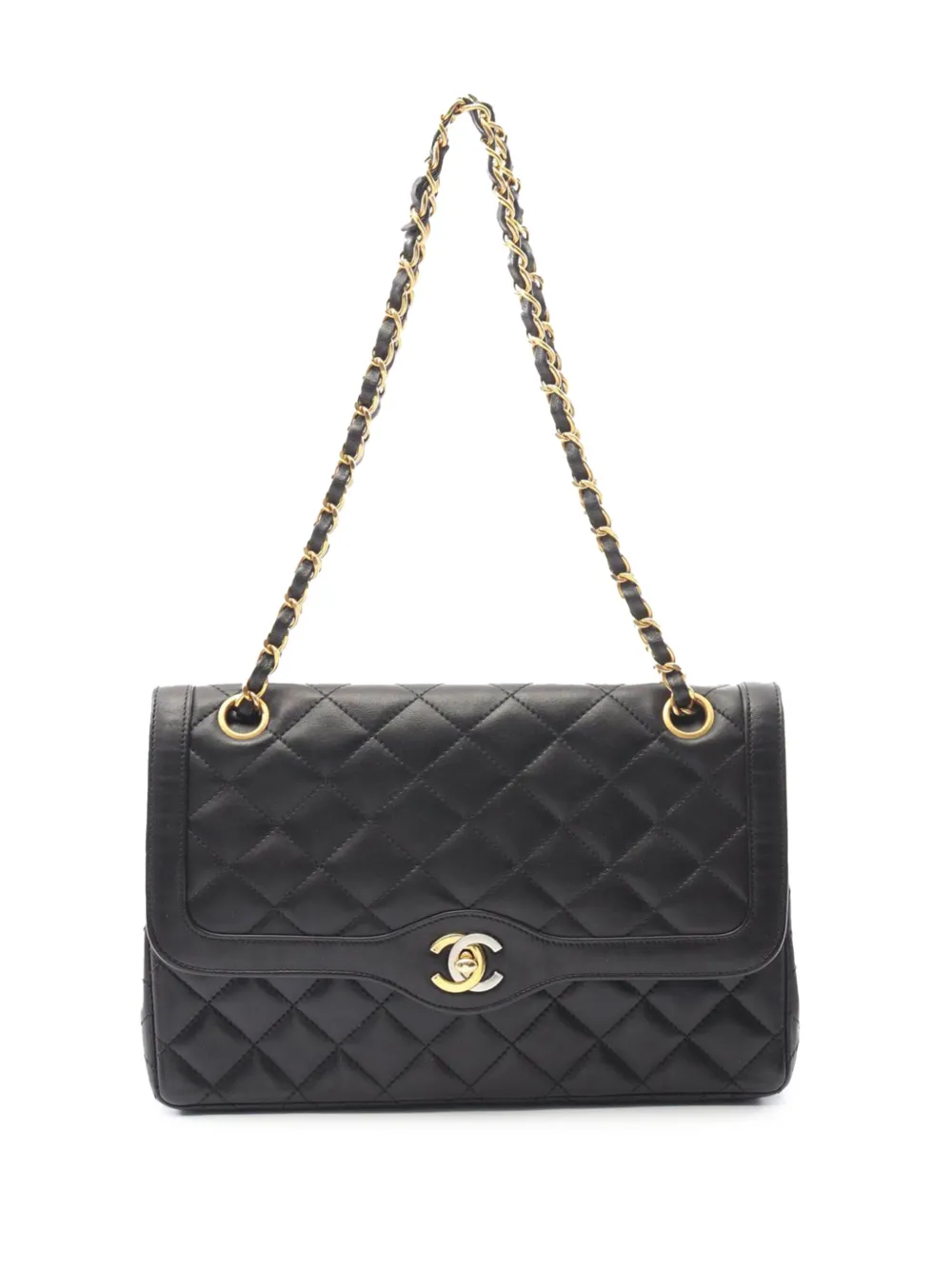 Pre-owned Chanel 1994-1996 Cc Quilted Paris Lambskin Flap Shoulder Bag In Black