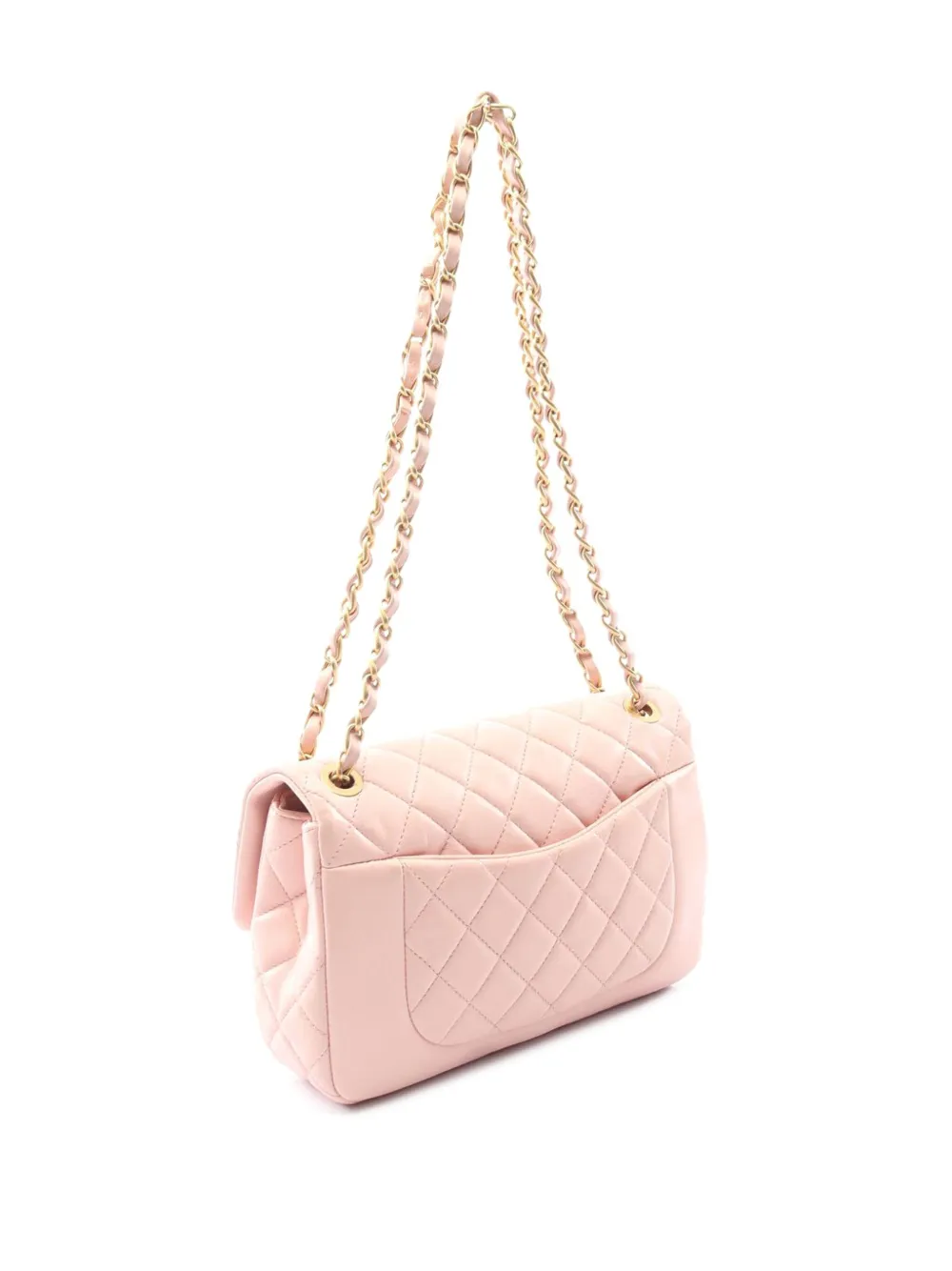 Pre-owned Chanel 2021-2025 Cc Quilted Lambskin Front Pocket Single Flap Shoulder Bag In Pink