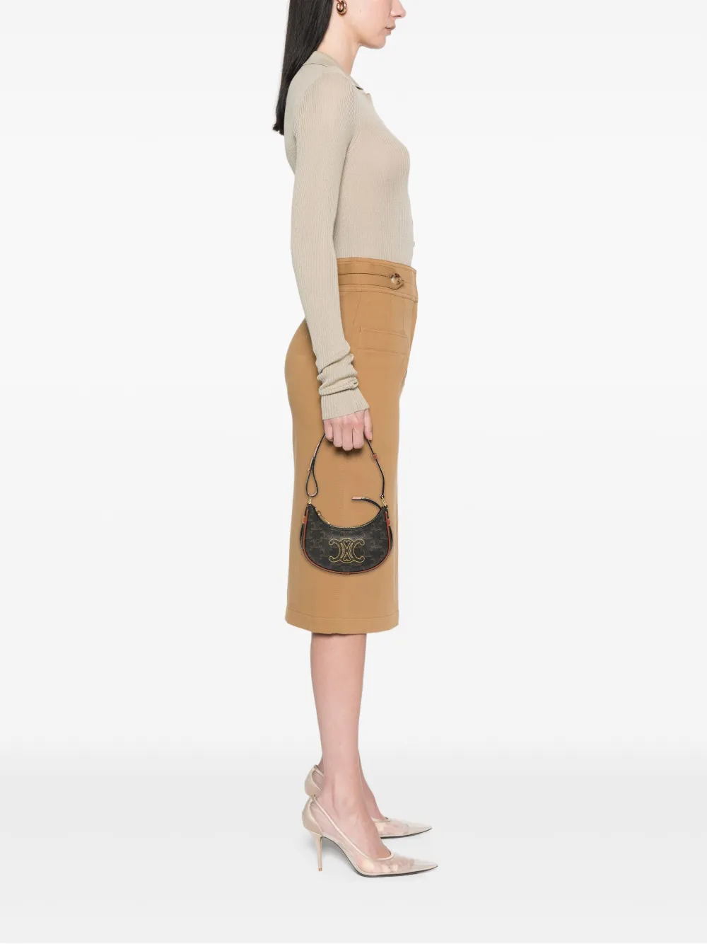 CELINE Pre-owned 2022 Mini Triomphe Coated Canvas Ava Shoulder Bag In Brown