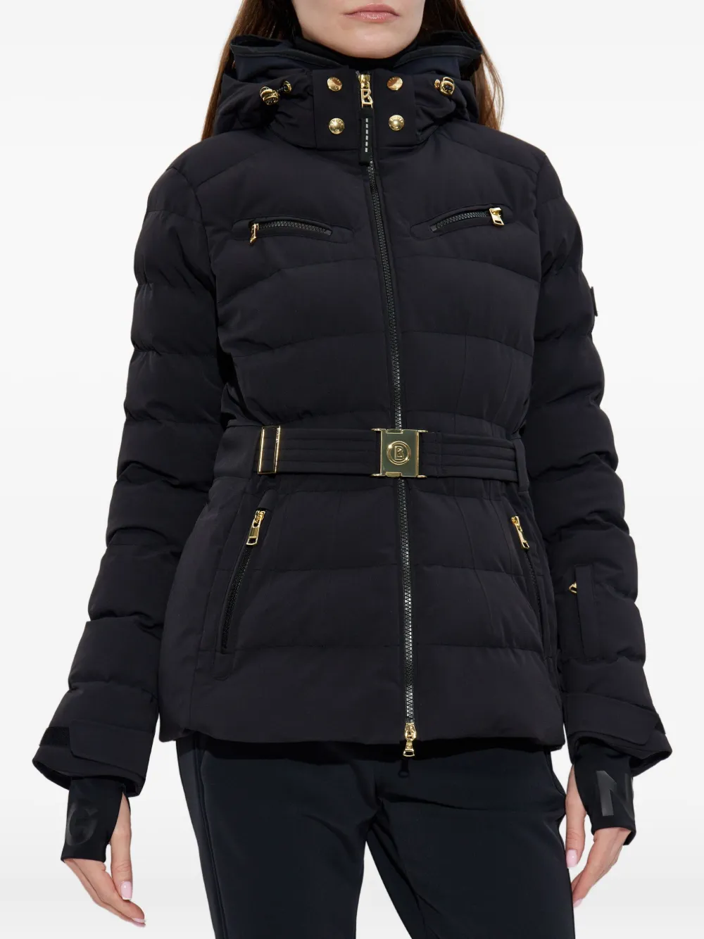 Bogner Ellya Hooded Belted Quilted Ski Jacket In Black