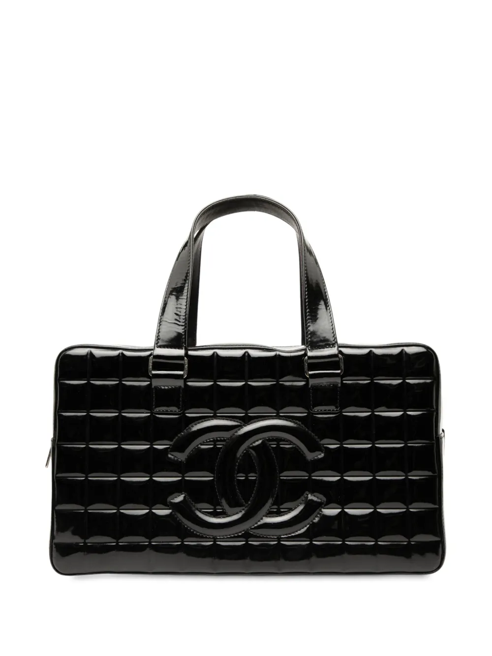 CHANEL Pre-Owned 2002-2003 ココマーク チョコバー パテント ボウラー ハンドバッグ - ブラック