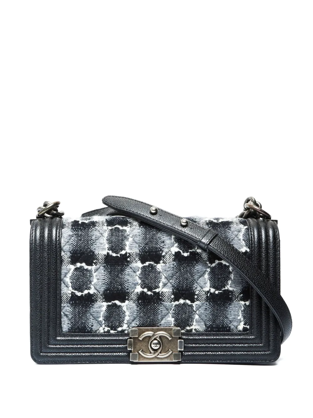 CHANEL Pre-Owned 2013-2014 ボーイ チェックツイード ショルダーバッグ - ブラック