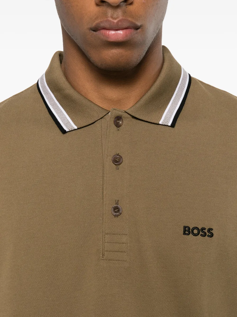 BOSS Poloshirt met gestreepte kraag Bruin