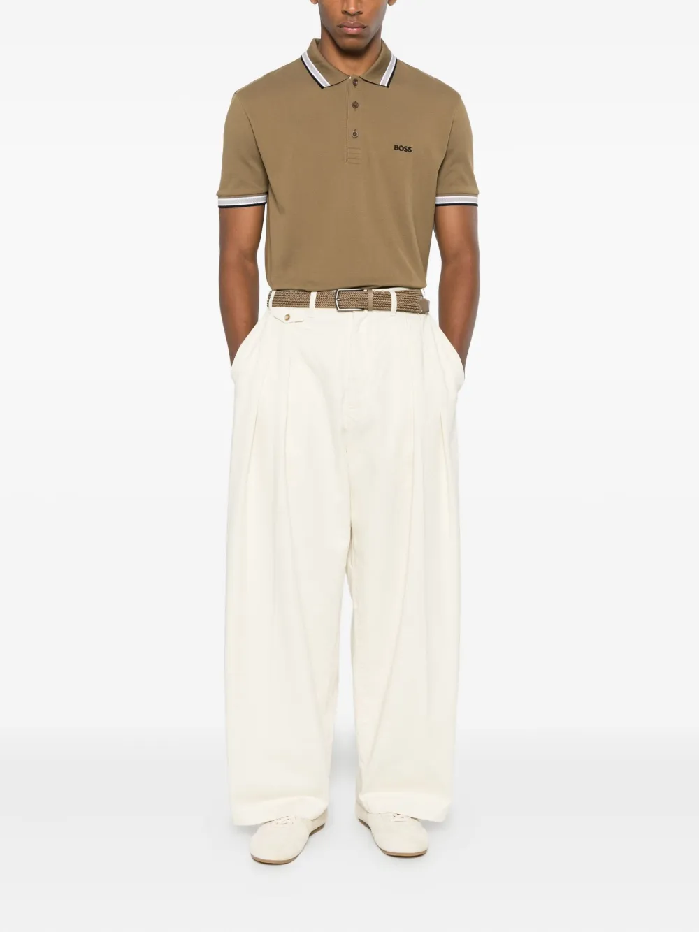 BOSS striped collar polo shirt - Bruin