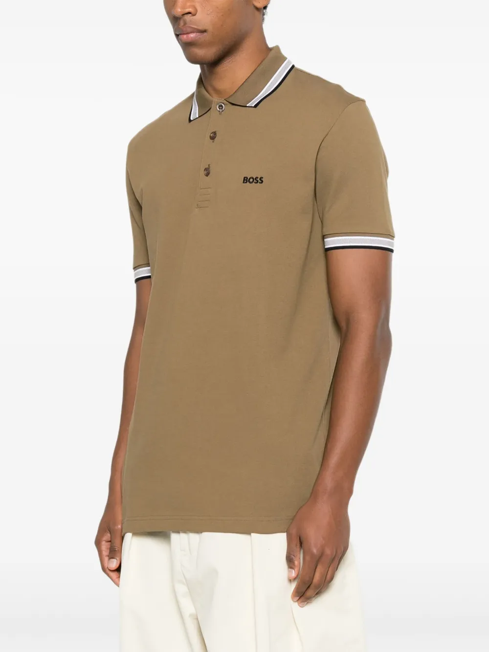 BOSS Poloshirt met gestreepte kraag Bruin