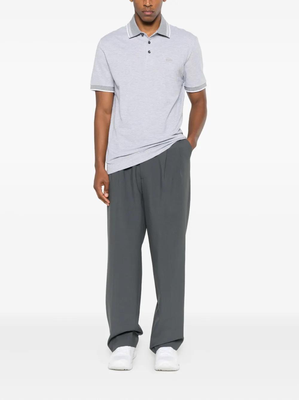 BOSS buttoned trim polo shirt - Grijs