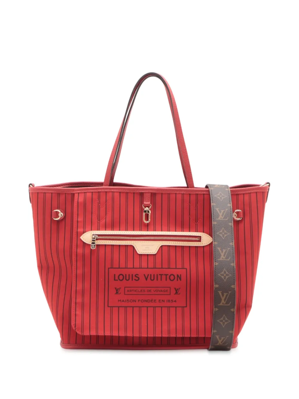 Pre-owned Louis Vuitton 2021-2025 Monogram Neverfull Bandouliere Inside Out Mm Satchel In Red