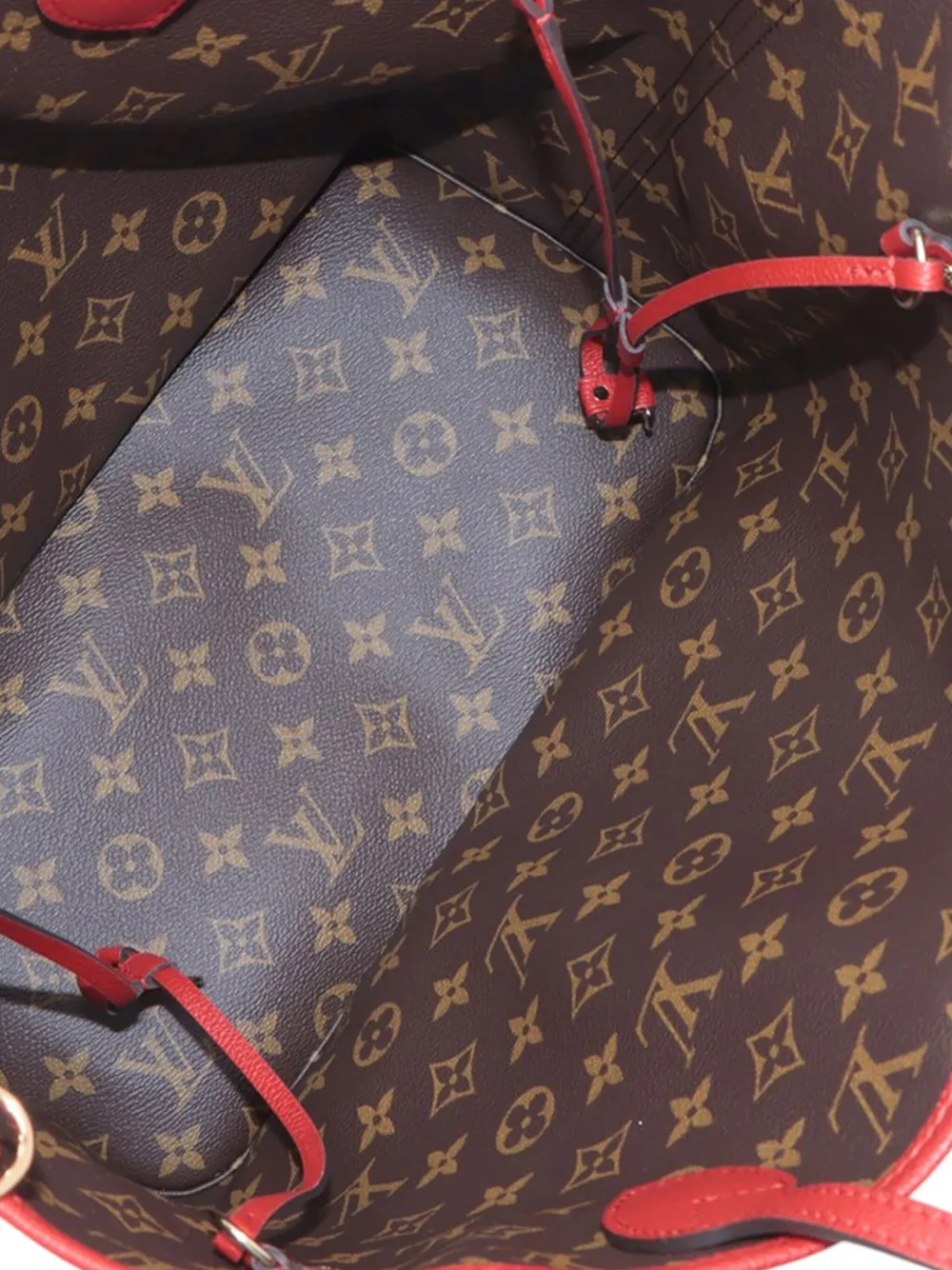Pre-owned Louis Vuitton 2021-2025 Monogram Neverfull Bandouliere Inside Out Mm Satchel In Red