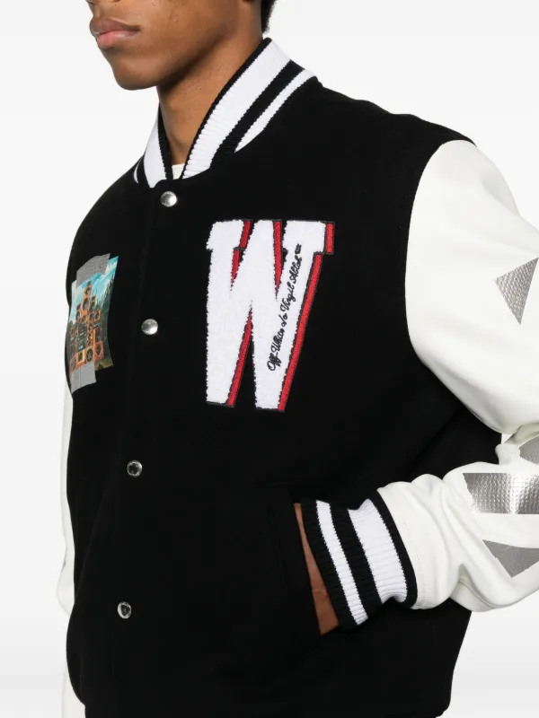Off-White Appliqué Diag-stripe Varsity Jacket | Black | FARFETCH PH