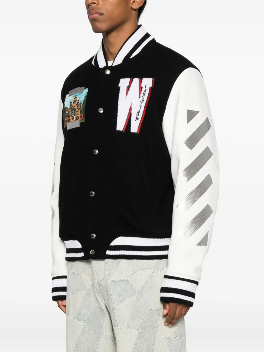Off-White Bomberjack met Diag-streep en applicatie Zwart
