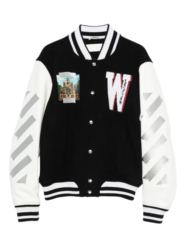 Off-White Appliqué Diag-stripe Varsity Jacket | Black | FARFETCH
