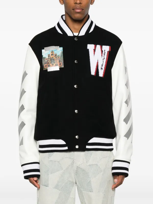 Off-White ストライプ スタジアムジャンパー | ブラック | FARFETCH JP