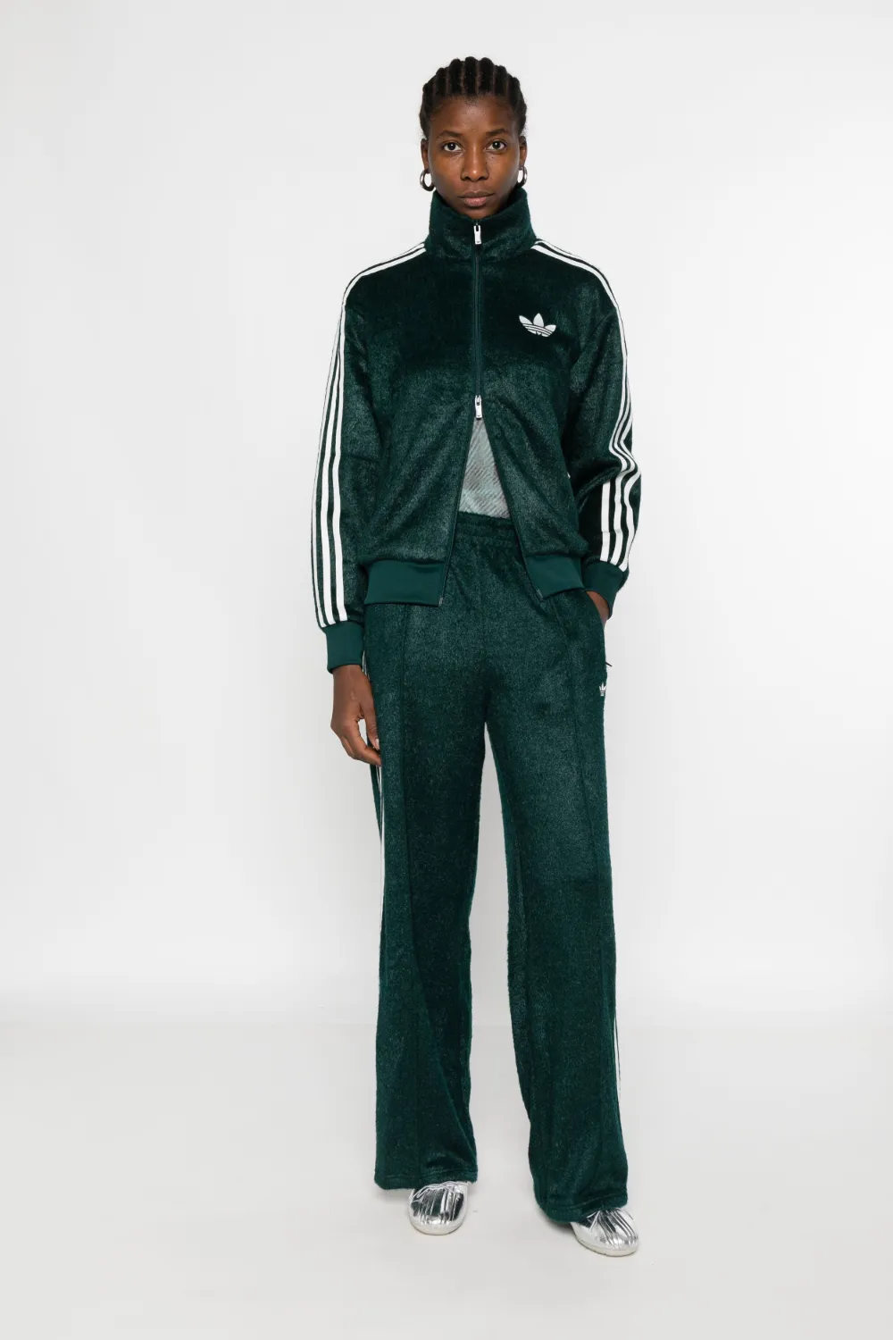 Adidas Originals Stripe Zip Sweatshirt In Green