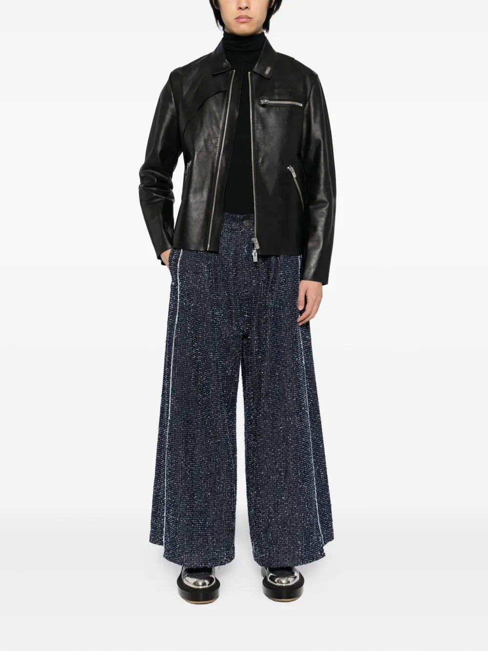 SONGZIO Asymmetrische flared tweed jeans - Blauw