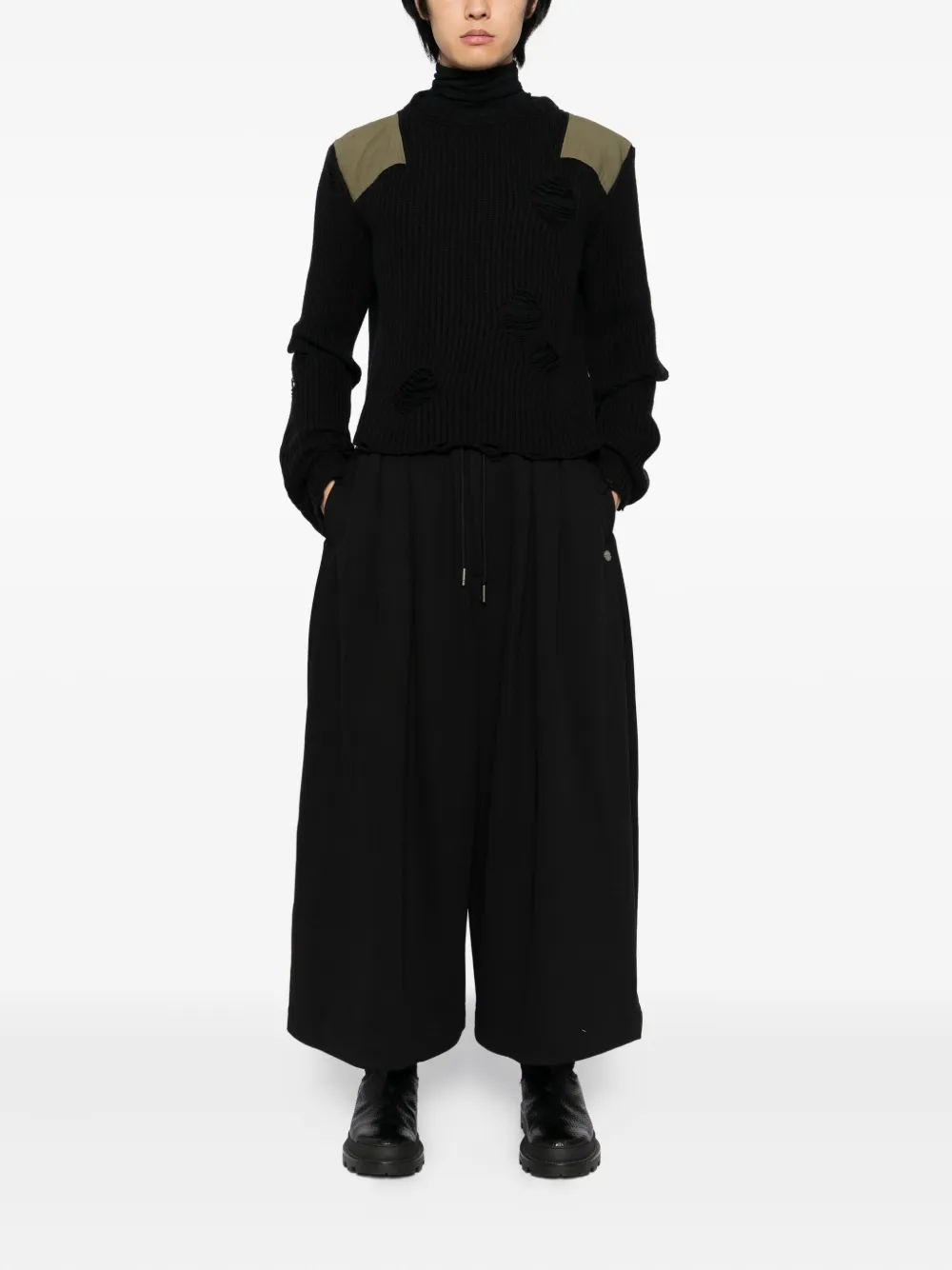 SONGZIO Cropped broek met wijde pijpen - Zwart