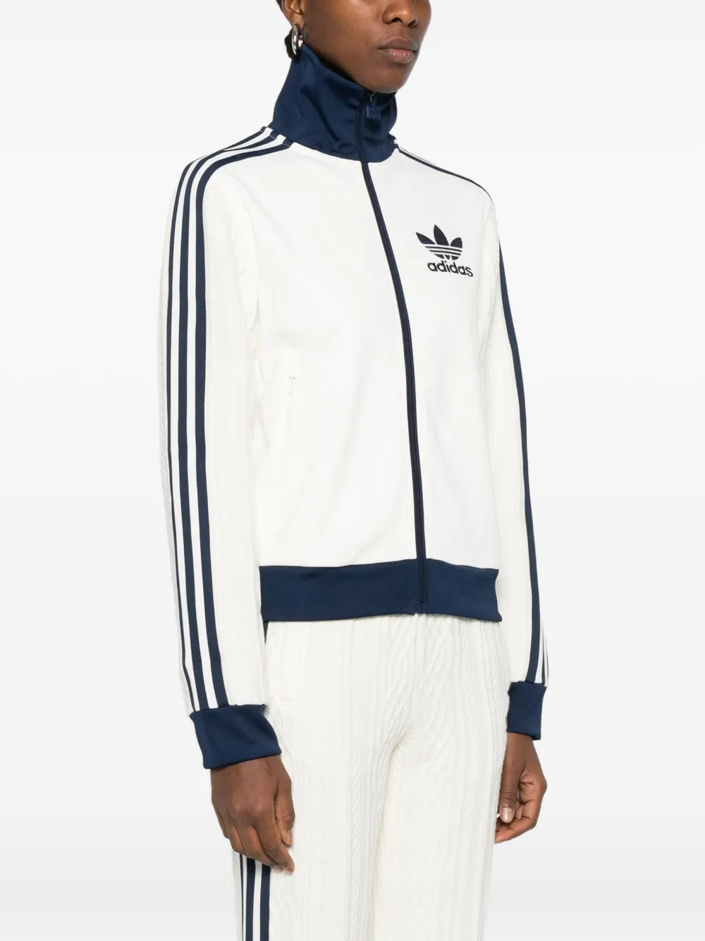 Adidas Originals Three-stripe Zip Sweatshirt In White