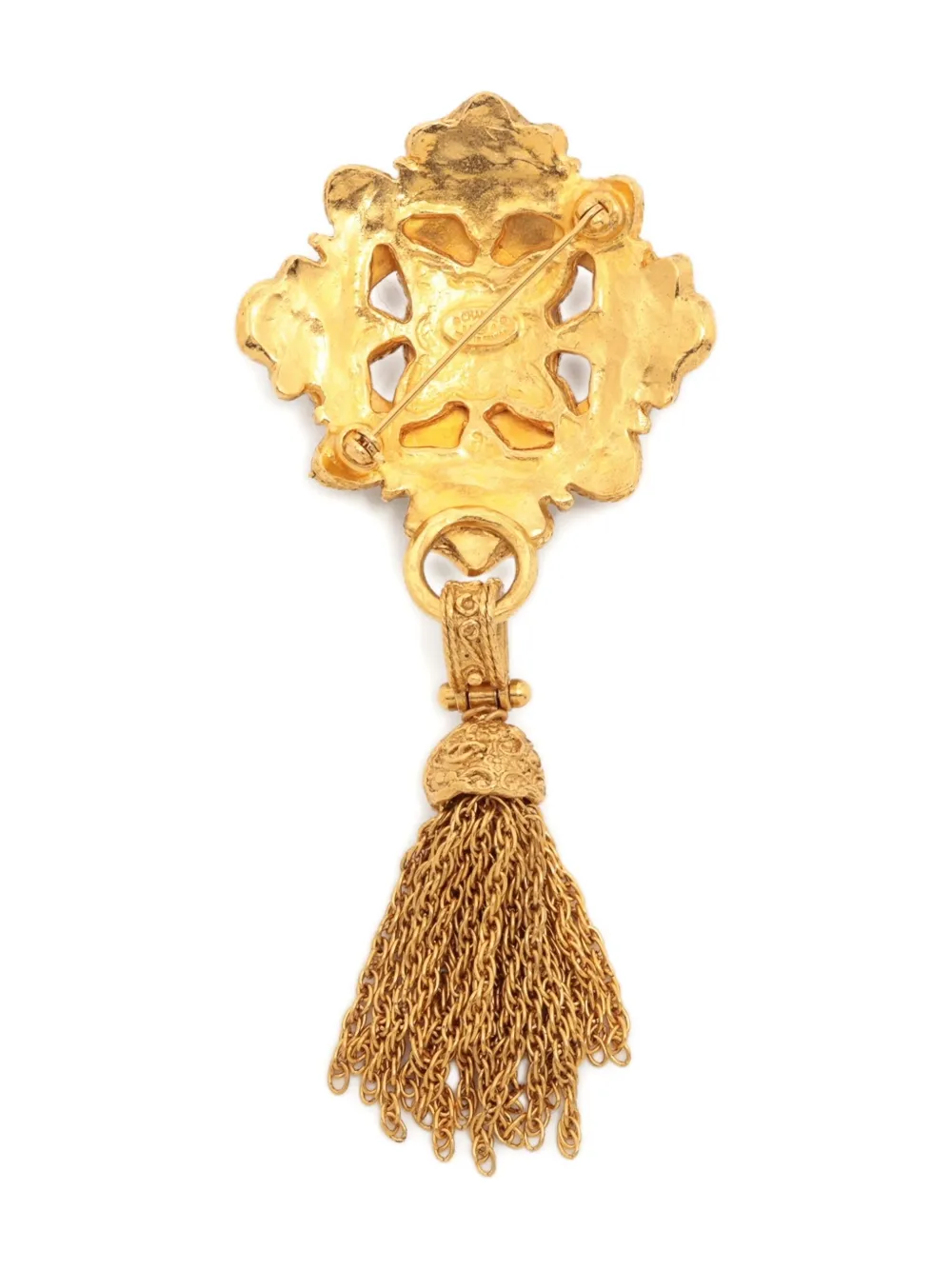 Pre-owned Chanel 1994 Gripoix Tassel-detail Brooch In Gold