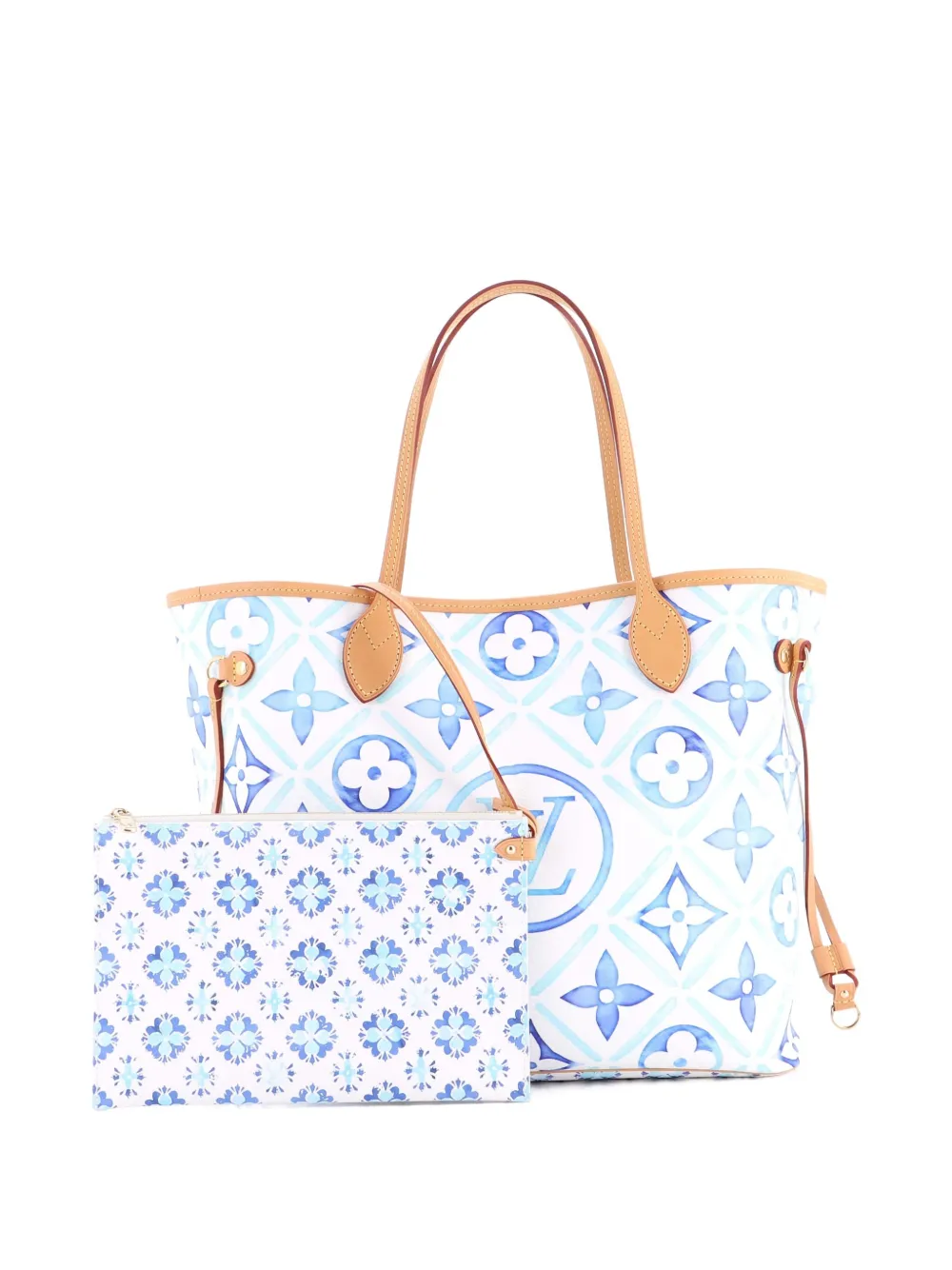 Pre-owned Louis Vuitton Neverfull Nm By The Pool Monogram Tile Canvas Mm Tote Bag In White