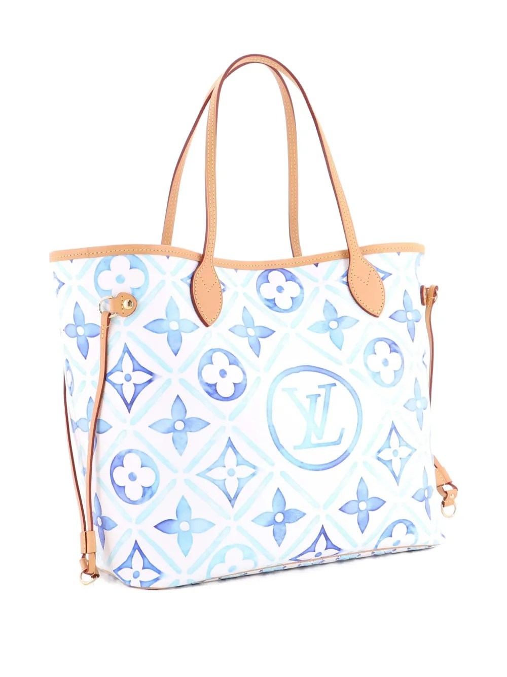 Pre-owned Louis Vuitton Neverfull Nm By The Pool Monogram Tile Canvas Mm Tote Bag In White