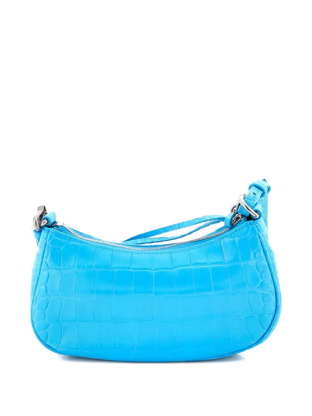 Pre-owned Balenciaga Le Cagole Giant Studs Chain Crocodile Embossed Leather With Crystals Mini Shoulder Bag In Blue