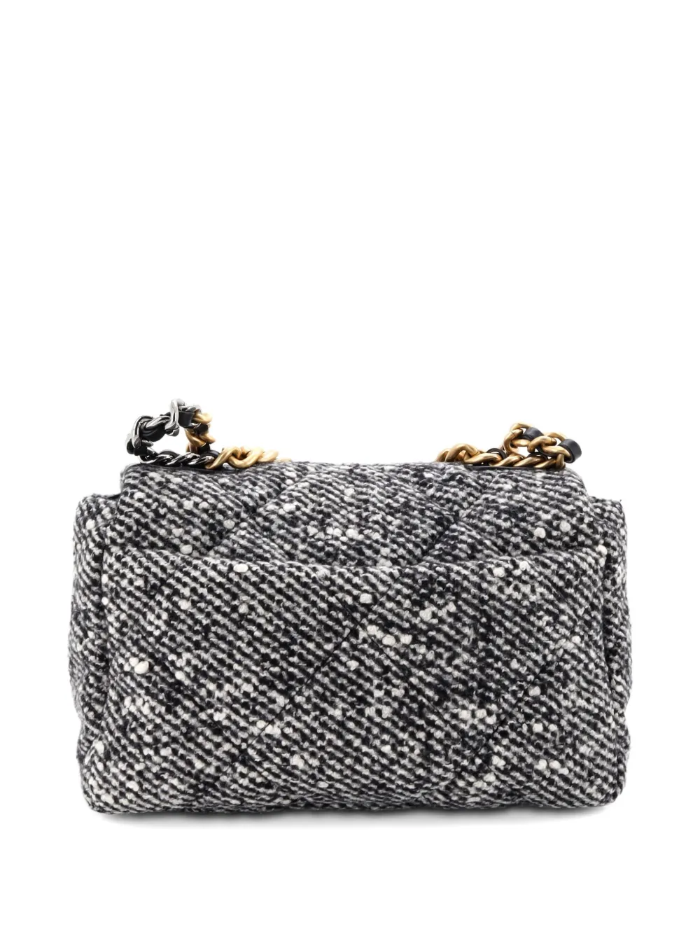 Pre-owned Chanel 19 Flap Bag Quilted Tweed Medium Crossbody Bag In Gray