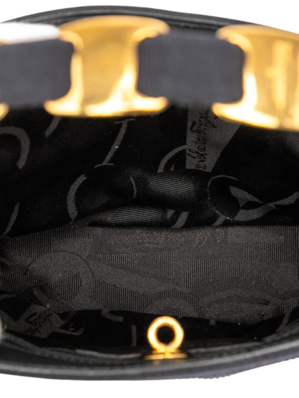 Pre-owned Ferragamo 2015 Nylon Tiered Grosgrain Vara Satchel In Black