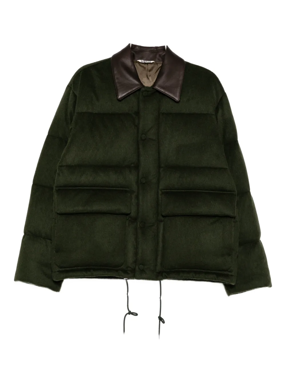 Auralee Camel Flannel Down Jacket In Green
