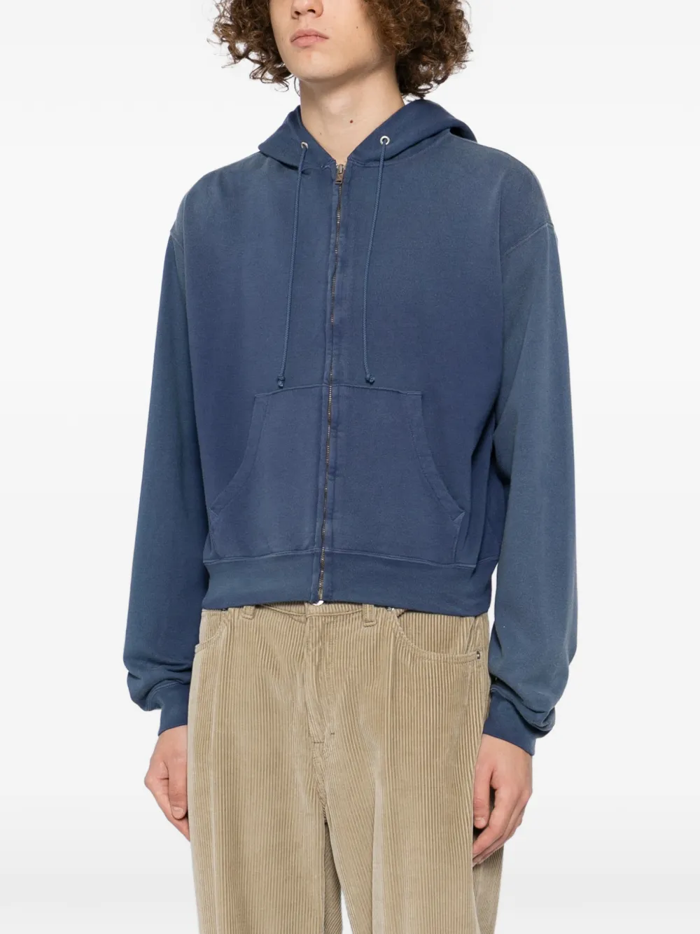 Auralee Pima-cotton Dyed Zip Hoodie In Blue
