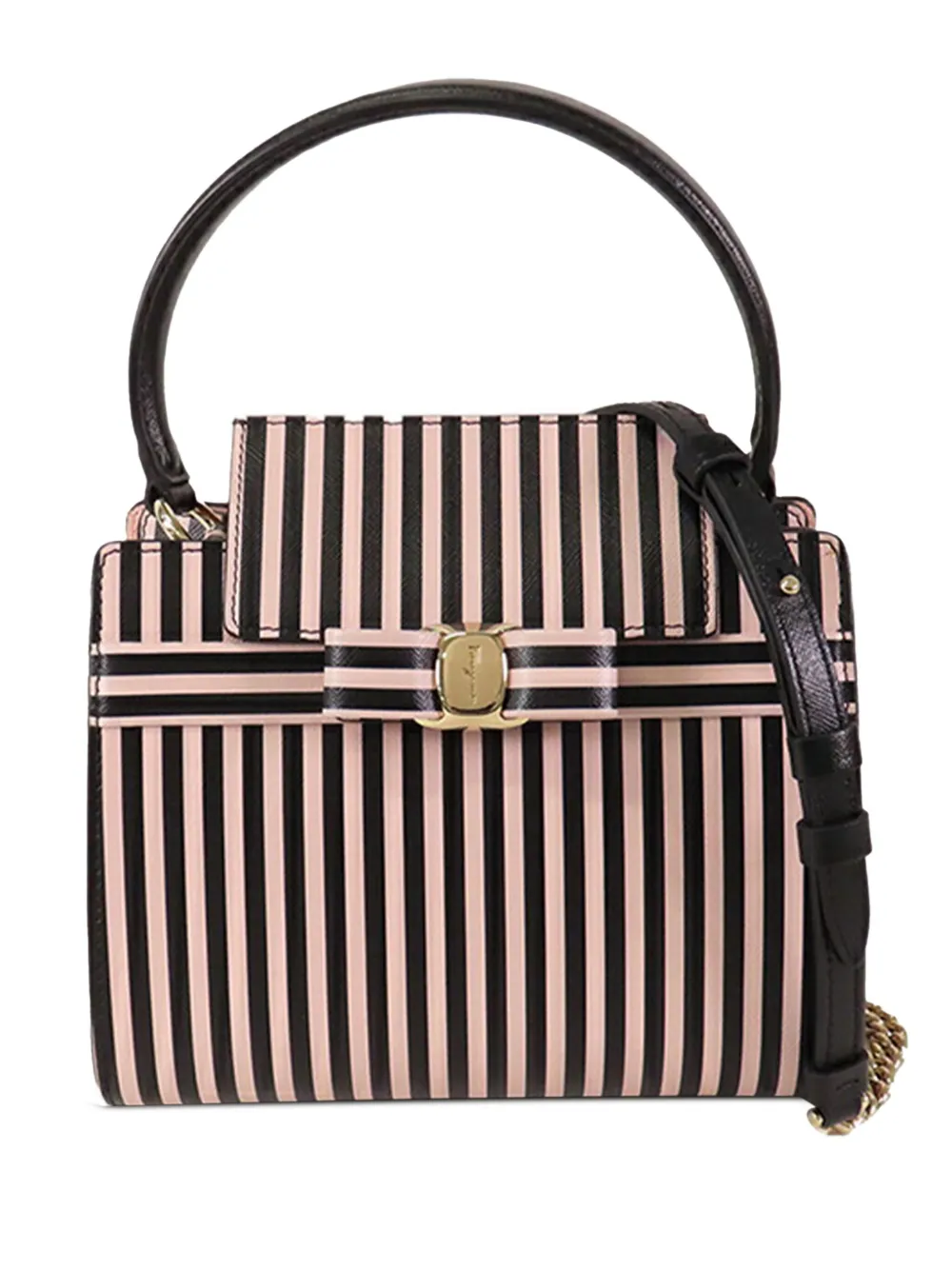 Ferragamo Pre-Owned 2000-2025 Striped Leather Vara Bow Top Handle Bag Ferragamo Pre-Owned 2000-2025 Striped Leather Vara Bow Top Handle Bag