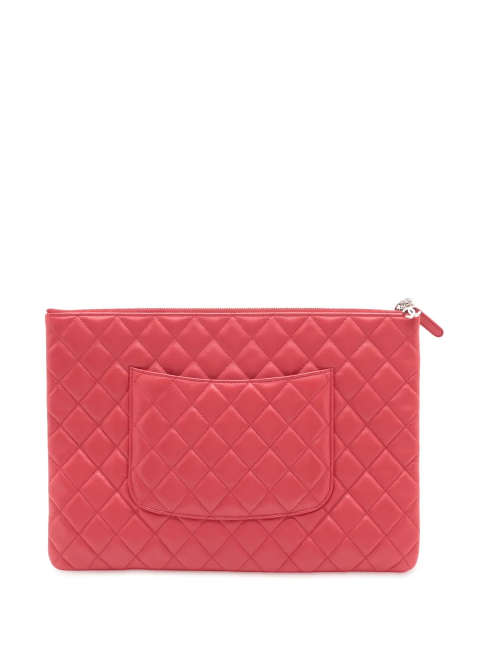 Pre-owned Chanel 2017-2018 Large Quilted Lambskin Cosmetic Case Clutch Bag In Red