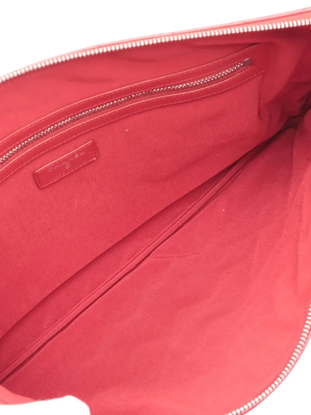 Pre-owned Chanel 2017-2018 Large Quilted Lambskin Cosmetic Case Clutch Bag In Red
