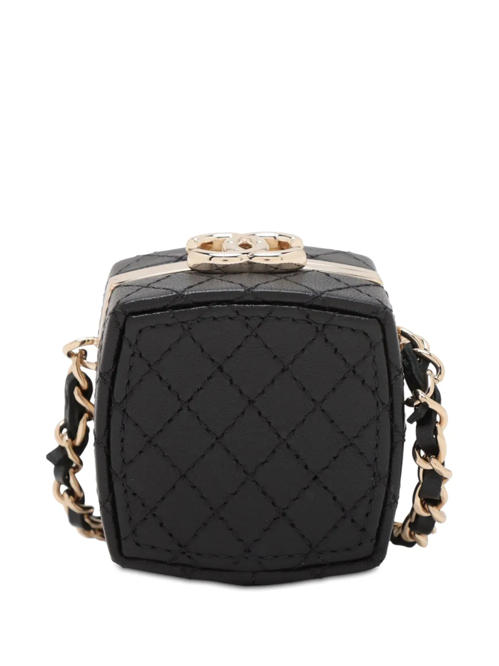 Pre-owned Chanel 2021 Quilted Lambskin Make-up Box Clutch With Chain Crossbody Bag In Black