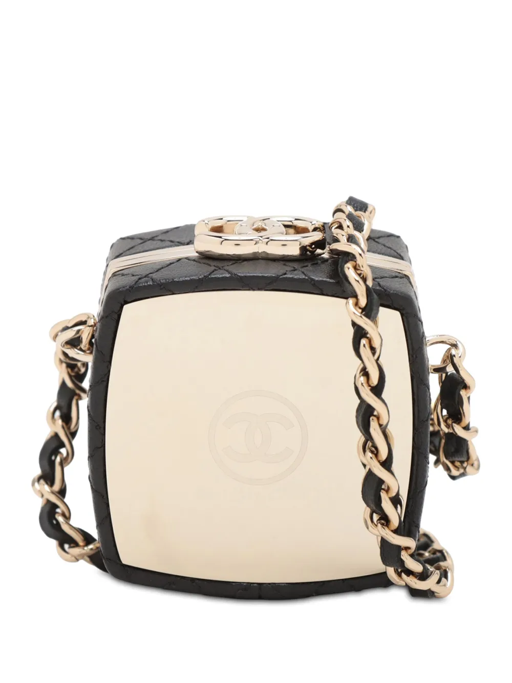 Pre-owned Chanel 2021 Quilted Lambskin Make-up Box Clutch With Chain Crossbody Bag In Black