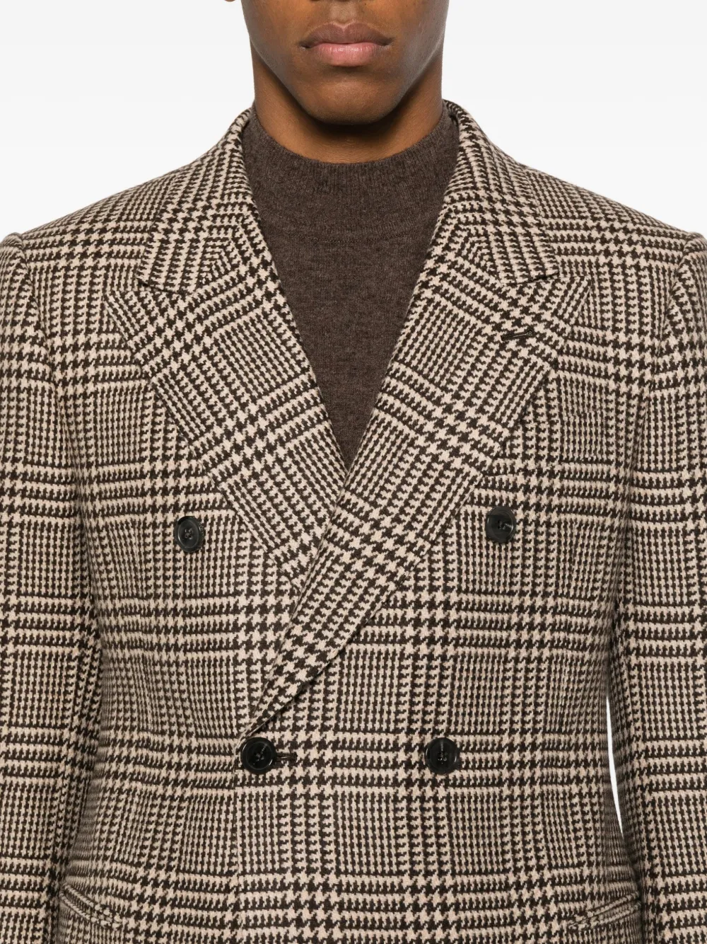 Emporio Armani Blazer met dubbele rij knopen en pied-de-poule patroon Bruin
