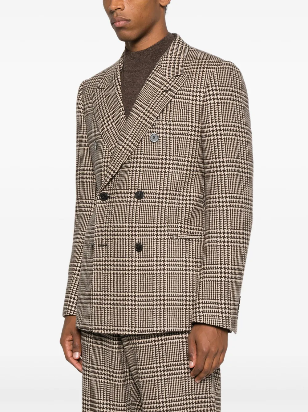 Emporio Armani Blazer met dubbele rij knopen en pied-de-poule patroon Bruin