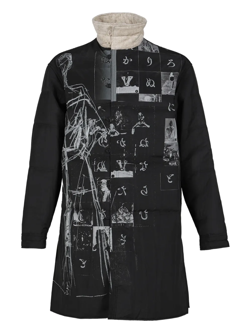 Yohji Yamamoto padded graphic coat – Black