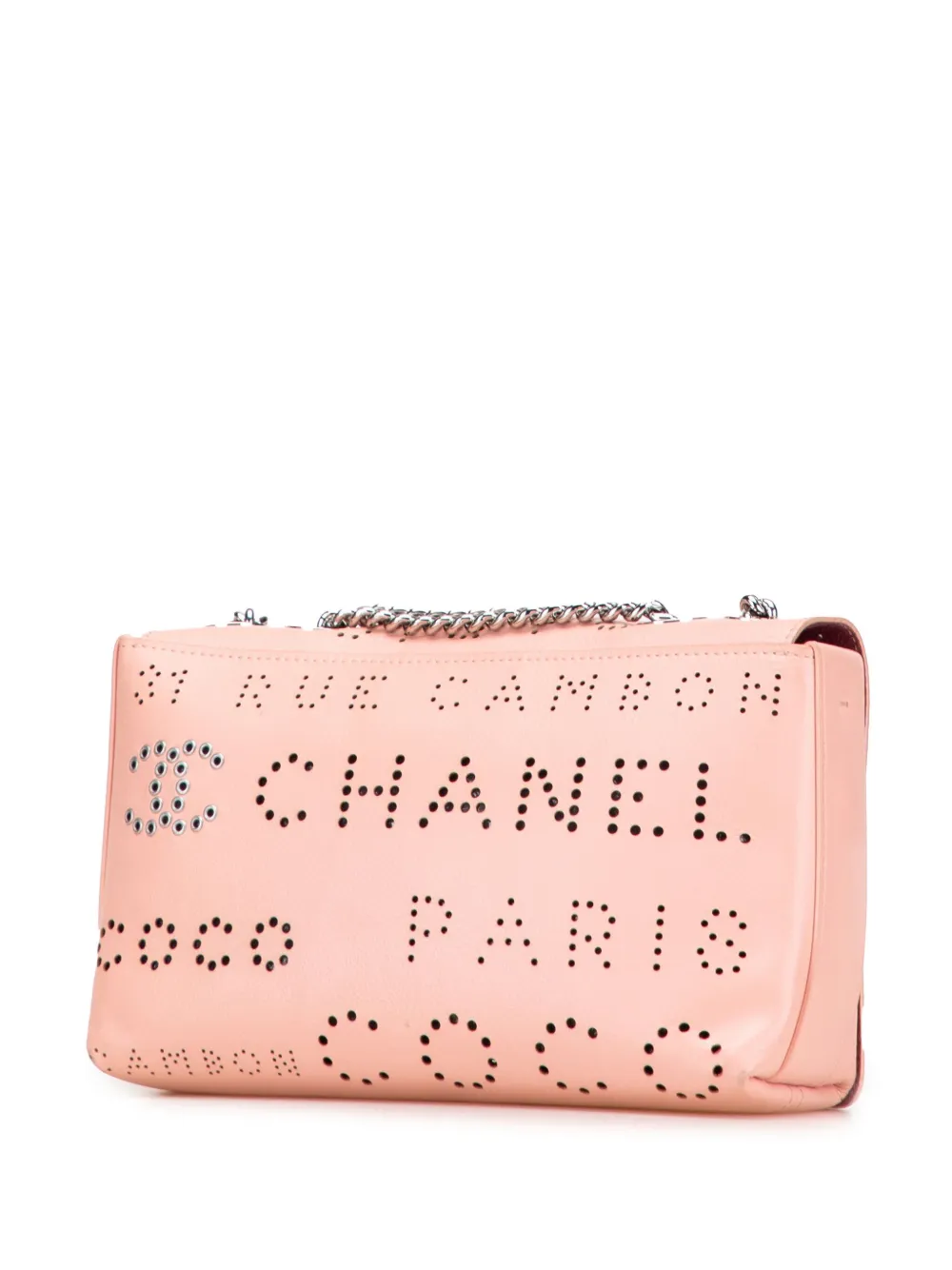 Pre-owned Chanel 2019 Perforated Calfskin Logo Eyelet Flap Bag Crossbody Bag In Pink