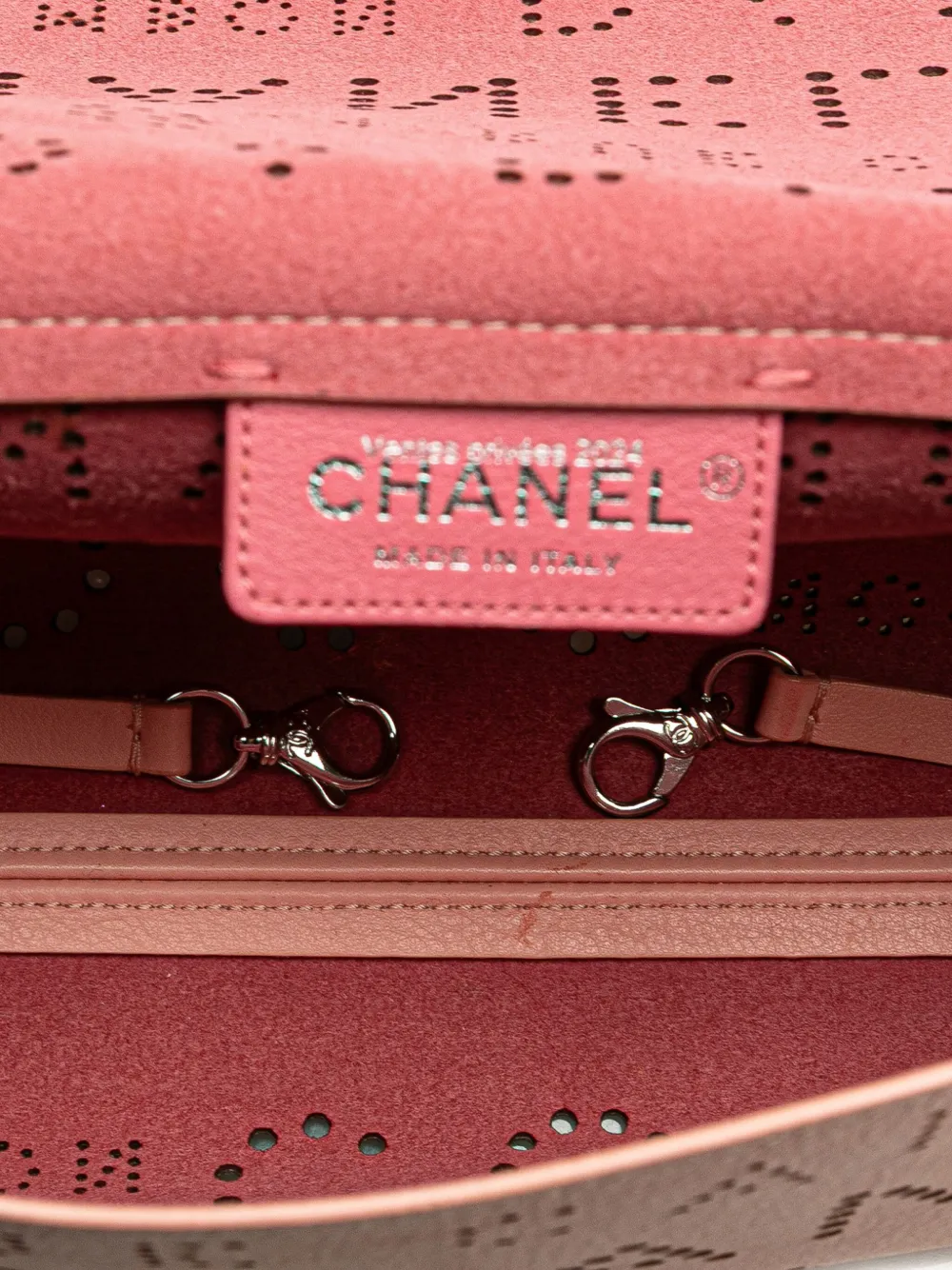 Pre-owned Chanel 2019 Perforated Calfskin Logo Eyelet Flap Bag Crossbody Bag In Pink