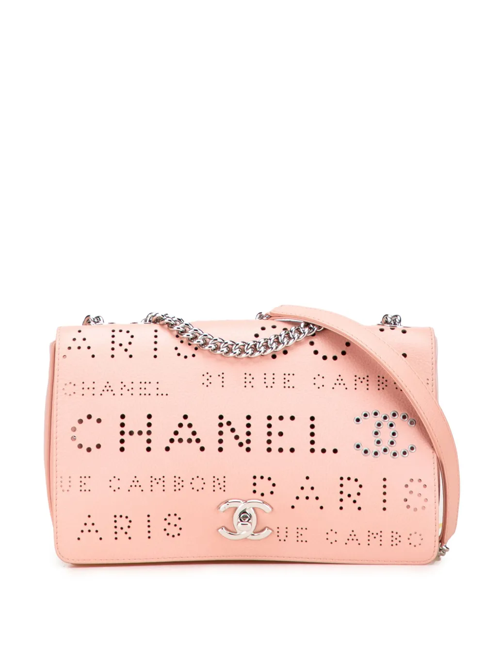 CHANEL Pre-Owned 2019 Perforated Calfskin Logo Eyelet Flap Bag CHANEL Pre-Owned 2019 Perforated Calfskin Logo Eyelet Flap Bag