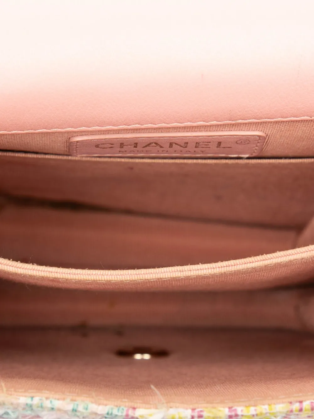 Pre-owned Chanel 2014-2015 Quilted Tweed And Calfskin North South Boy Flap Crossbody Bag In Pink