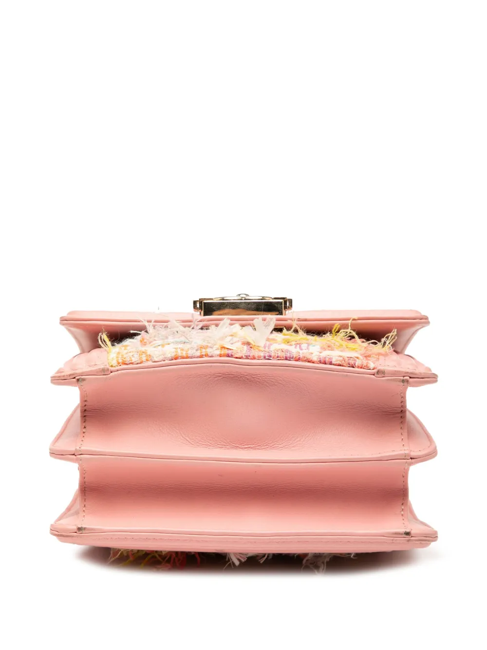 Pre-owned Chanel 2014-2015 Quilted Tweed And Calfskin North South Boy Flap Crossbody Bag In Pink