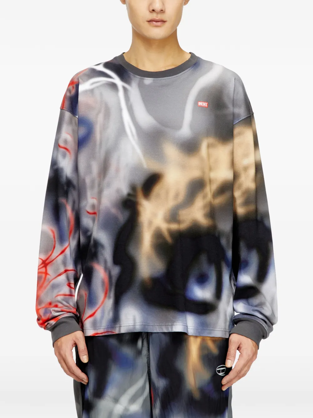 Diesel T-Boxt-Ls-V4 Long Sleeve Graphic T-Shirt | Grey | FARFETCH
