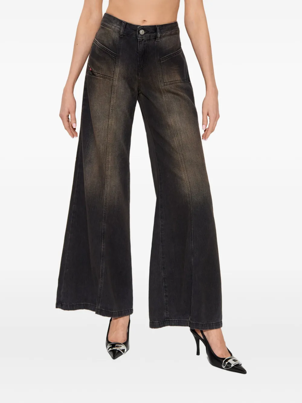 Diesel Black Cotton Relaxed Fit Jeans In Gray