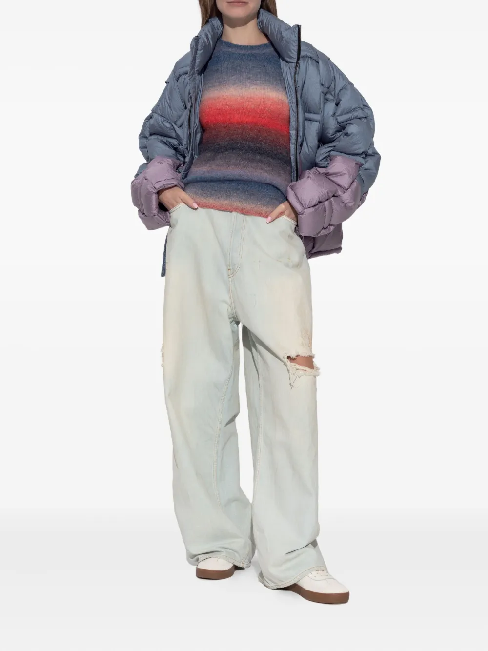 Lacoste Striped Sweater In Blue