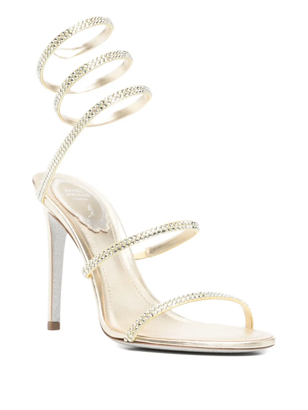 René Caovilla 105mm Cleo Spiral Heeled Sandals In Gold